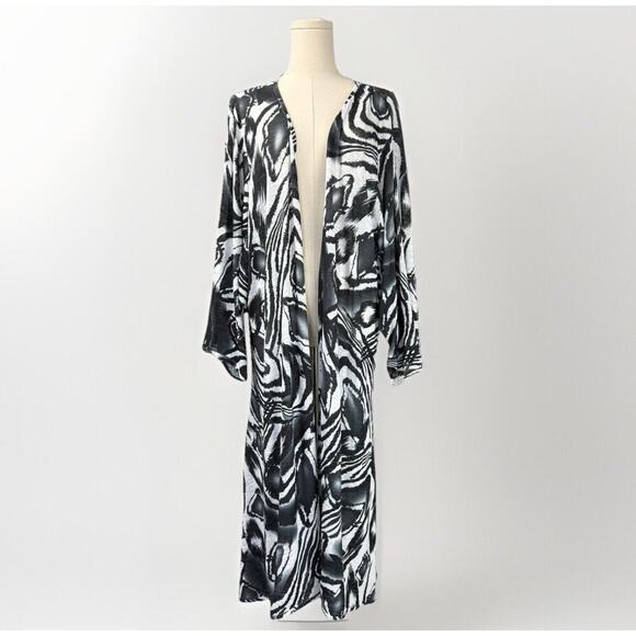 Attitudes Peacock Print Duster Cardigan XL Sheer Beach Resort Suit Cover Shawl - Picture 1 of 11
